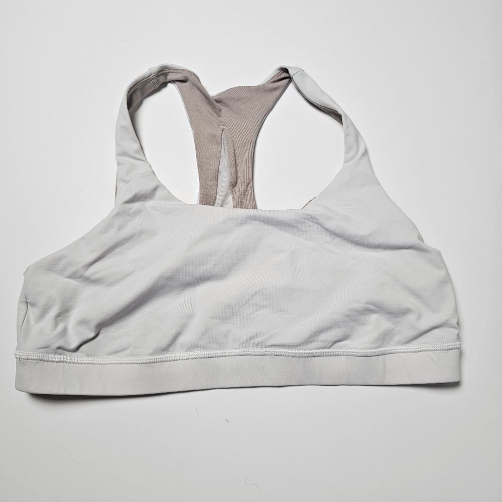 lululemon Invigorate Sports Bra Size 12 White Tan Workout Gym Sports‎ Cheer Yoga